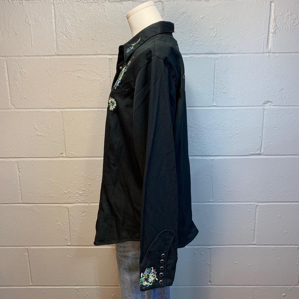 Roper Western Shirt Black Embroidered Floral Pearl Snap Long Sleeve Women's XL - Picture 4 of 8